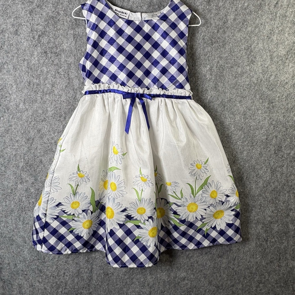 Blueberi Boulevard Dress Girls‎ 6X Blue Gingham With Daisies Lined Underneath